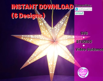 3D paper star lantern svg, 6 north star cutting files, christmas star svg, cricut pattern template + instruction, instant download designs