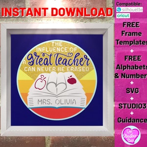 3D teacher shadow box svg, customizable layered teachers day shadow box template, teacher appreciation, apple svg cricut silhouette cut file