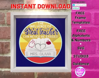 3D teacher shadow box svg, customizable layered teachers day shadow box template, teacher appreciation, apple svg cricut silhouette cut file