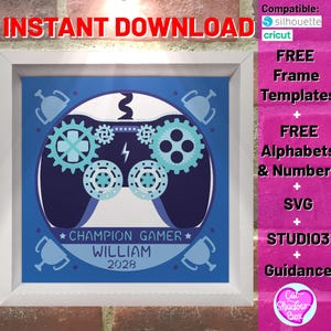 3D gamer shadow box svg template, controller svg, Dad daddy men boy svg, customizable layered game lover svg father birthday gift cut file