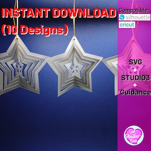 3D Paper Star SVG: 10 Cut File Designs, Christmas Ornament (Digital Download)