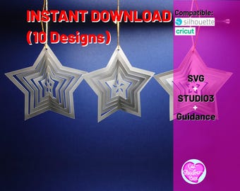 3D Paper Star SVG: 10 Cut File Designs, Christmas Ornament (Digital Download)