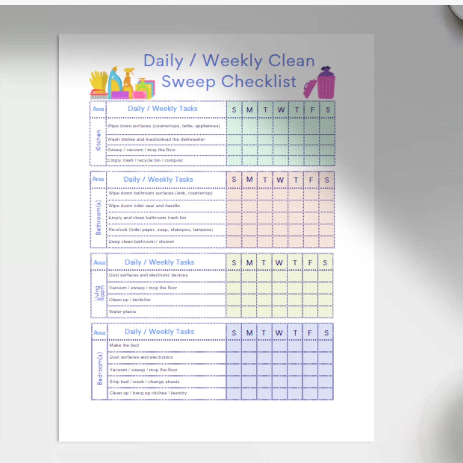 Editable Cleaning Checklist Planner: Daily, Weekly, Monthly (printable ...