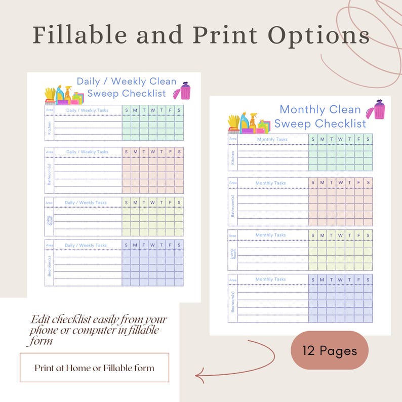 EDITABLE Daily Weekly Monthly Cleaning Planner Checklist, Cleaning ...