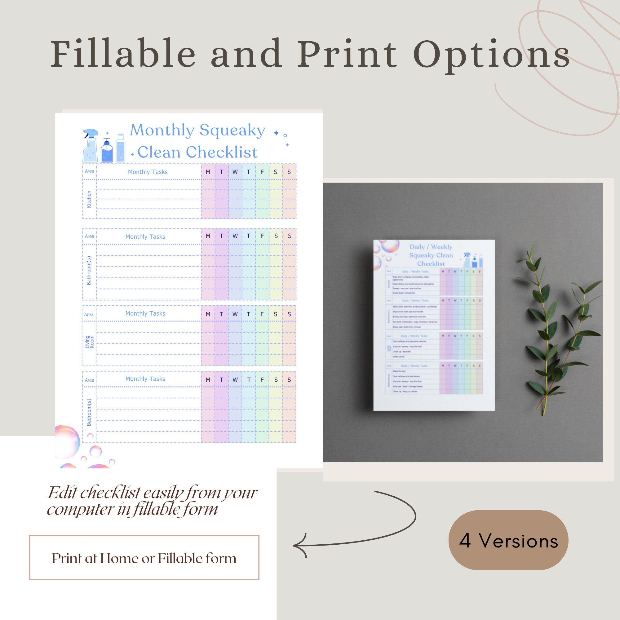 Editable Cleaning Planner: Daily, Weekly, Monthly Checklist (digital ...