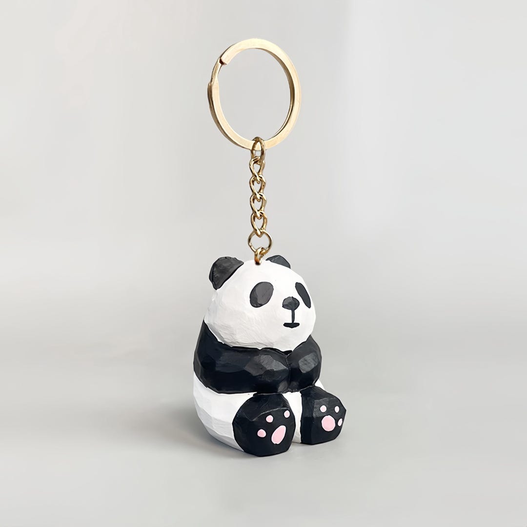 Hand-carved Cute Panda Pendant,key Chain,school Bag Pendantkey Ring to ...