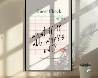 Guest Check Print, What If It All Works Out Printable Wall Art, Cute Retro Print, Kitchen Wall Art, Guest Check Wall Art