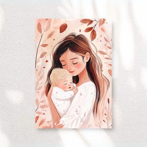 Printable Wall Art of Mother and Child - Pink Pastels - Mother Daughter Art - Mother Son Art - Printable Family Art