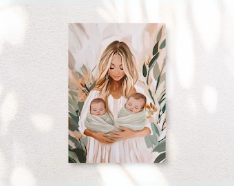 Twin Mom Art Print – Acrylic Style Nursery Decor (Digital Download)