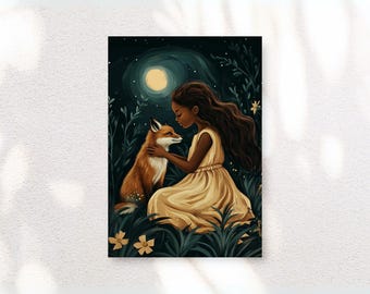 Girl and Fox Art Print – Whimsical Kids Room Decor (Digital Download)