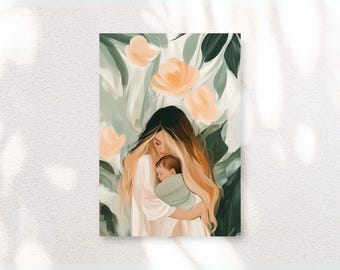 Mutter und Kind Kunstdruck Familien Portrait im Acryl-Stil (Digitaler Download)