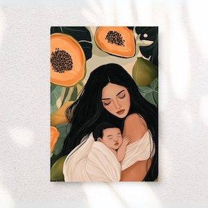 Printable Wall Art of Mother and Child - Mother with Baby, Mother Daughter Art Print, Mother Son Art, New Mom Gift Baby Shower Decor