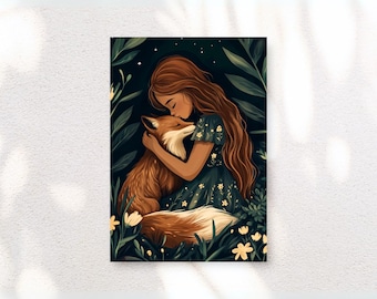 Girl and Fox Art Print – Whimsical Girls Room Decor (Digital Download)