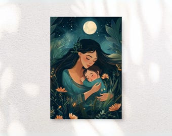 Mother and Child Art Print, Night Sky, Family Love (Digital Download)