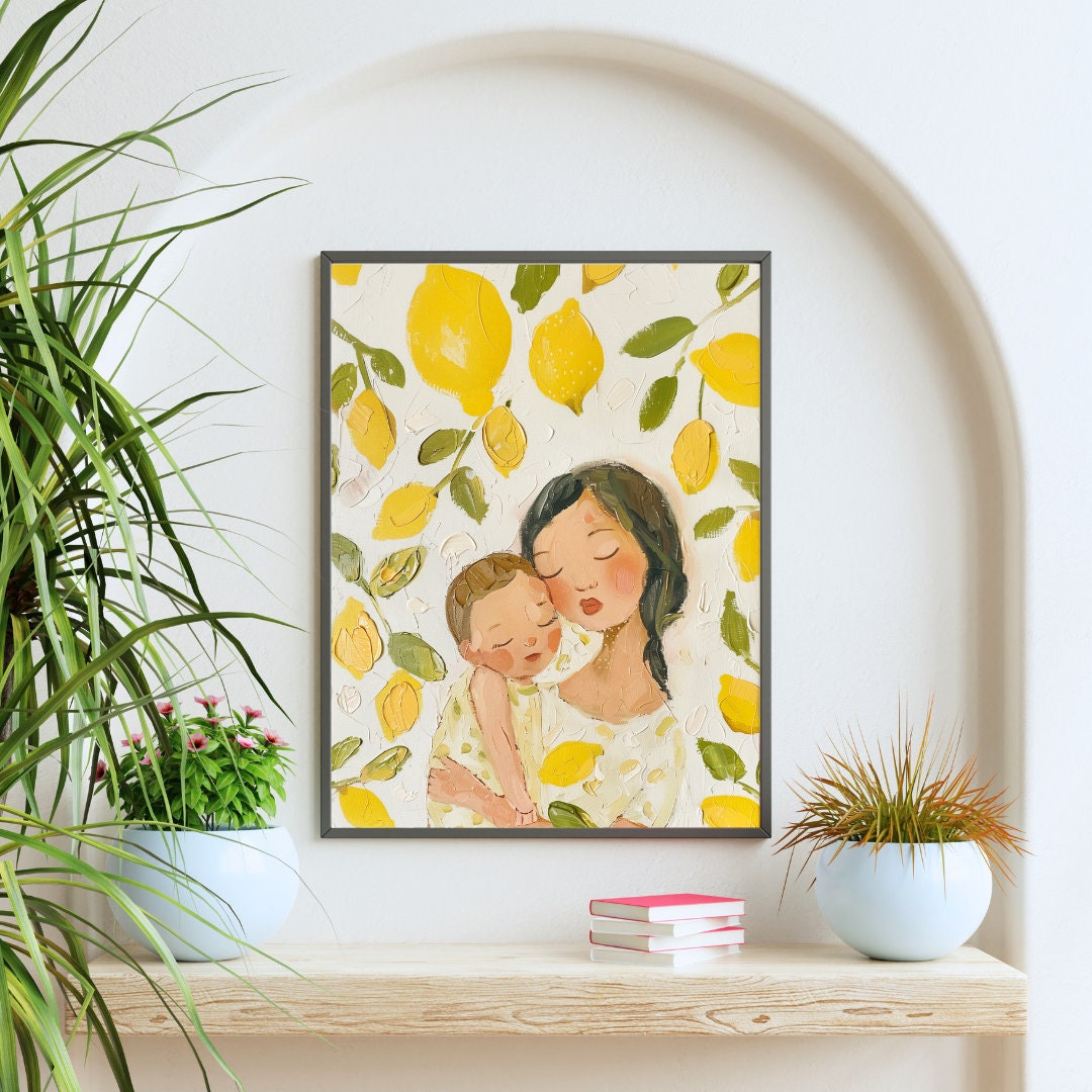 Mother and Child Digital Wall Art Print Cute Gift Aquarel Painted - Etsy