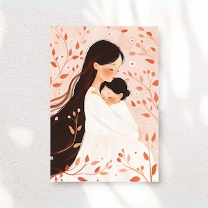 Printable Wall Art of Mother and Child - Pink Pastels - Digital Download - Mother&#39;s Gift - Mother daughter Art - Printable Family Art