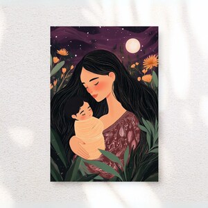 Mother and Child Art Purple Sky - Mother Son Art - Mother Daughter Art - Nursery art - Nursery Decor - Gift for mom