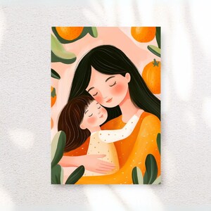 Mother and Child Art - Oranges Fruit - Motherhood - Printable Wall Art - Family Art print - Mother and Baby Art
