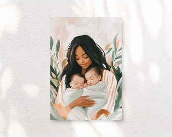 Twin Mom Art Print – Mother and Babies Nursery Decor (Digital Gift)