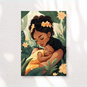 Printable Wall Art of Mother and Child - Mother with Baby, Mother and Child Digital Printable Art, Nursery Baby Shower Gift, New Mom, Papaya