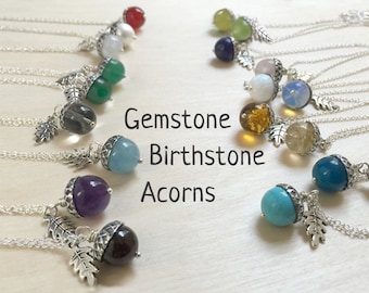 Birthstone Acorn Necklace - Your Choice of Month | Birthstone Necklace | Birthday Gift | Gemstone Acorn Charm Necklace | Nature Jewelry