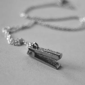 Teeny Tiny Silver Stapler Necklace | Cute Stapler Charm Necklace | Office Gift