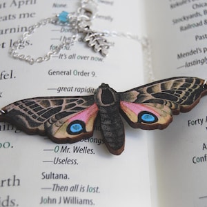 Blind Eyed Hawk Moth Necklace | Wooden Moth Necklace | Whimsical Moth Pendant | Insect Necklace