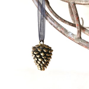 Brass Pine Cone Ornament | Holiday Pinecone Ornament | Winter Nature Ornament | Woodland Gift Tags