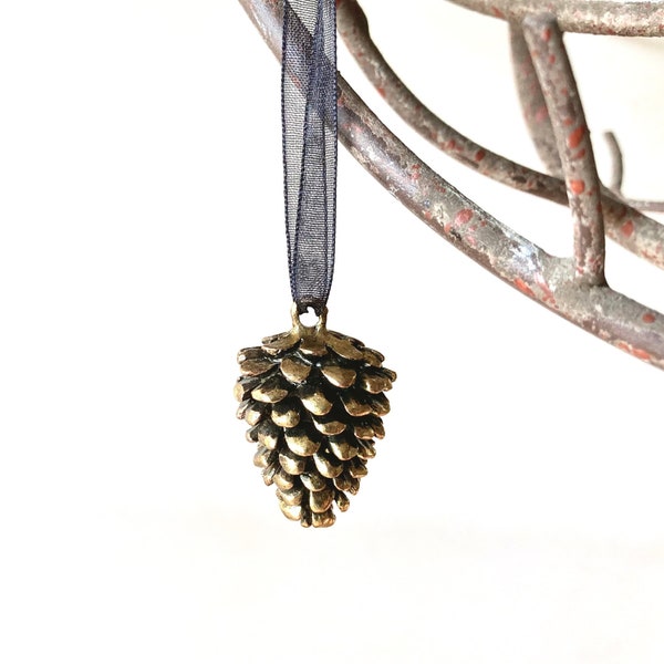 Brass Pine Cone Ornament | Holiday Pinecone Ornament | Winter Nature Ornament | Woodland Gift Tags