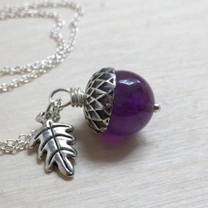 February Amethyst Birthstone Necklace Acorn Necklace February Birthday Necklace Purple Gemstone Acorn Charm Necklace Nature Jewelry image 2