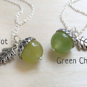 August Peridot OR Chalcedony Birthstone Necklace | Acorn Necklace | August Birthday Necklace |Gemstone Acorn Charm Necklace | Nature Jewelry