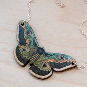 Emperor Moth Necklace | Forest Moth Necklace | Wooden Moth Pendant