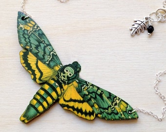 Death's Head Moth Necklace | Moth Jewelry | Goblincore Insect Jewelry | Skull Moth Art Pendant | Cottagecore Necklace