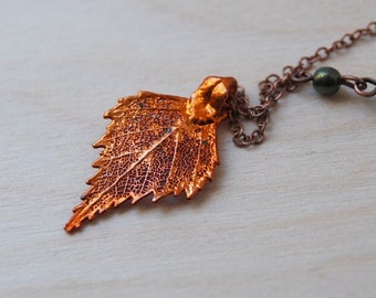 Fallen Copper Birch Leaf Necklace | Electroformed Jewelry | Real Birch Leaf Pendant | Nature Jewelry | Autumn Copper Leaf Necklace