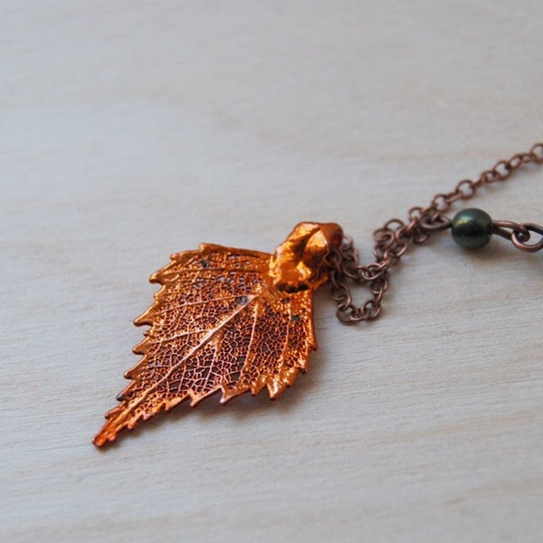 Fallen Copper Birch Leaf Necklace | Electroformed Jewelry | Real Birch Leaf Pendant | Nature Jewelry | Autumn Copper Leaf Necklace