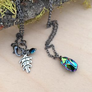 Iridescent Green Beetle Necklace | Cute Insect Charm Necklace | Goblincore Nature Jewelry |  Woodland Crystal Beetle