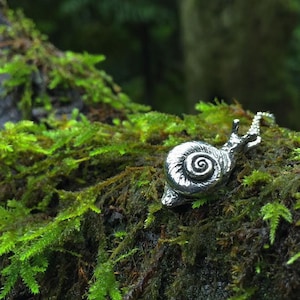 Large Forest Snail Necklace | Cute Snail Pendant | Pewter Silver Snail Charm Necklace | Goblincore Jewelry