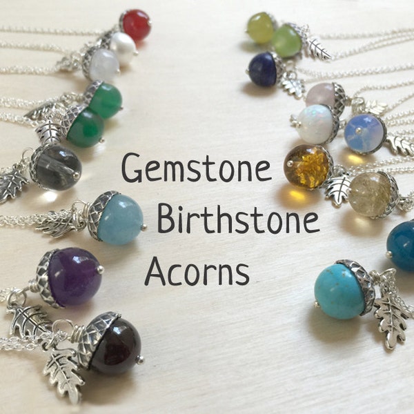 Birthstone Acorn Necklace - Your Choice of Month | Birthstone Necklace | Birthday Gift | Gemstone Acorn Charm Necklace | Nature Jewelry