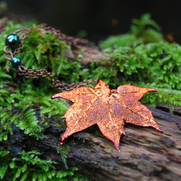 Fallen Copper Maple Leaf Necklace | REAL Maple Leaf Pendant | Electroformed Nature Jewelry | Autumn Woodland Charm | Gift for Women