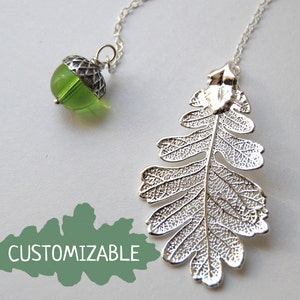 Silver Oak Leaf and Pearl Acorn Lariat Electroformed Jewelry Fall Acorn Charm Real Silver Oak Leaf Pendant image 1