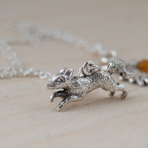 Silver Fox Necklace | Cute Wild Woodland Fox Charm Necklace | Little Running Fox Pendant