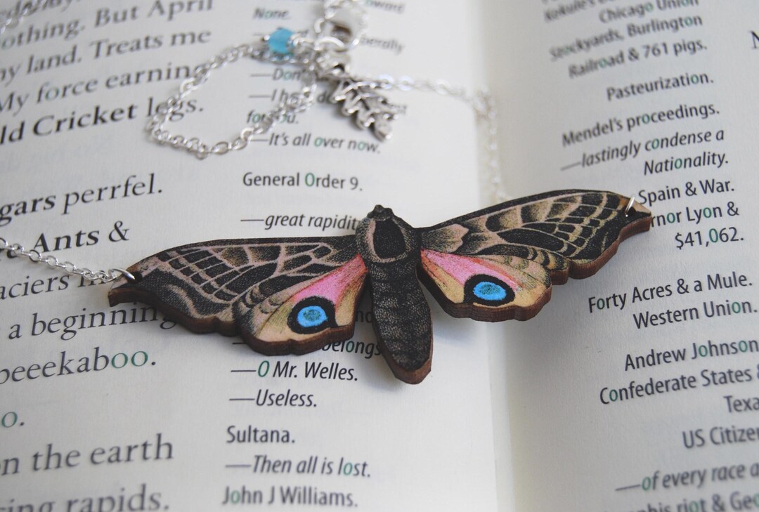 Moth Friend Blind Eyed Hawk Moth Necklace | Wooden Moth Necklace | Whimsical Moth ...