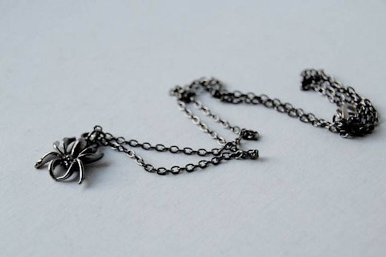 Spooky Spider Necklace Dark Silver Spider Pendant Cute Spider Charm Necklace image 3