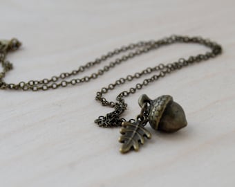 Brass Acorn Charm Necklace | Forest Acorn Charm Necklace | Woodland Nature Jewelry