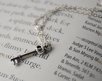 Tiny Silver Skeleton Key Necklace | Cute Key Charm Necklace | Little Silver Key Necklace