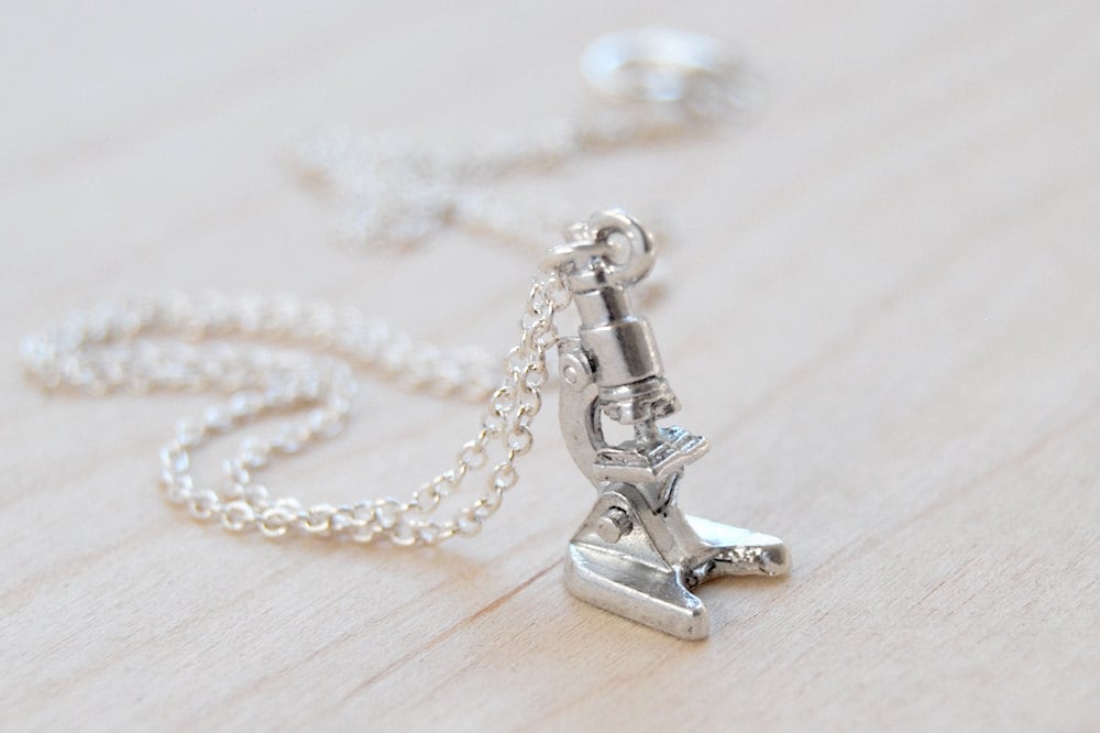 Tiny Silver Laboratory Microscope Necklace | Silver Microscope Charm …