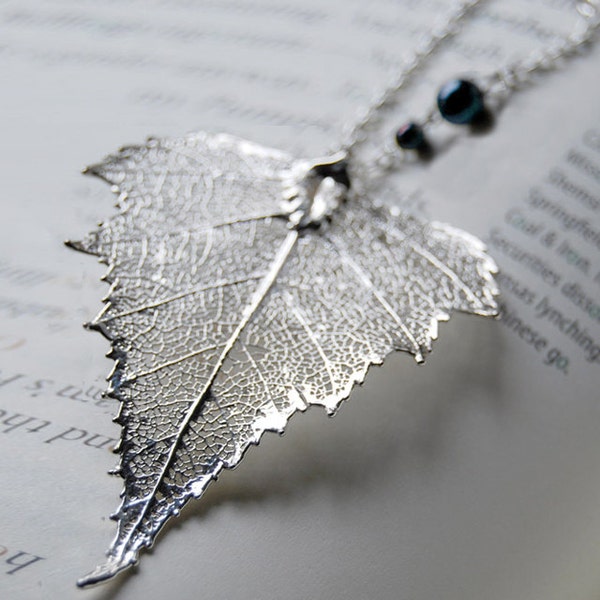 Large Fallen Silver Birch Leaf Necklace | REAL Birch Leaf | Silver Birch Necklace | Electroformed Leaf Jewelry | Silver Leaf Necklace