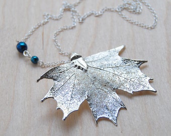 Medium Fallen Silver Maple Leaf Necklace | Electroformed Jewelry | Silver Maple Pendant | Nature Jewelry | REAL Maple Leaf Charm