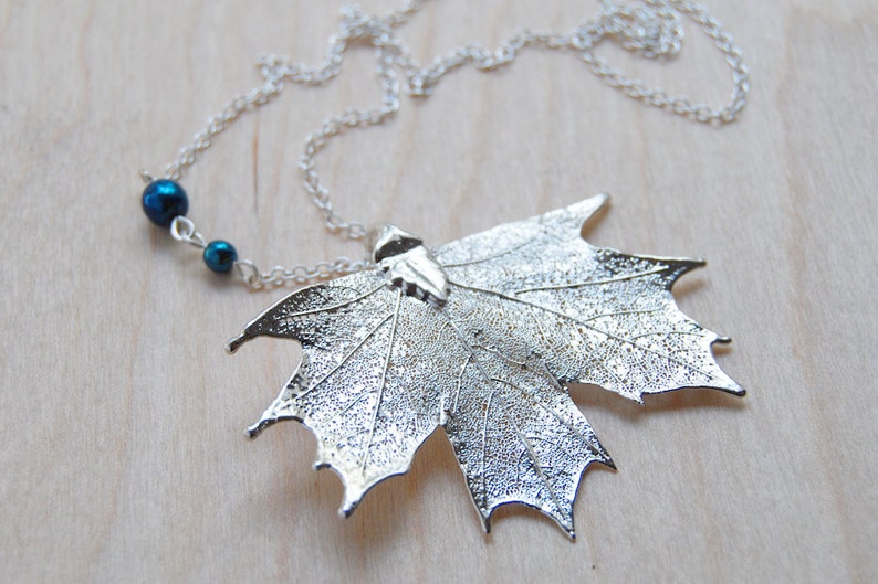 Medium Fallen Silver Maple Leaf Necklace Electroformed Jewelry Silver Maple Pendant Nature Jewelry REAL Maple Leaf Charm image 1