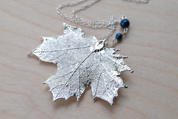 Medium Fallen Silver Maple Leaf Necklace Electroformed Jewelry